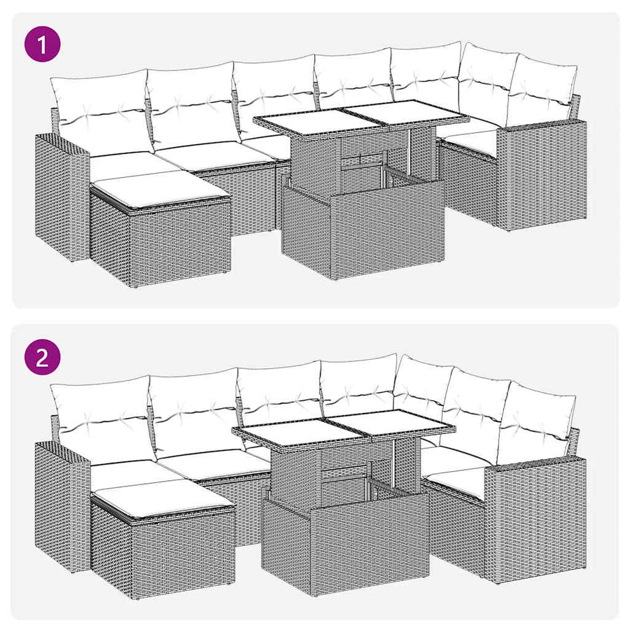 8-delige Loungeset met kussens poly rattan beige