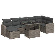 8-delige Loungeset met kussens poly rattan grijs