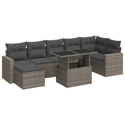 8-delige Loungeset met kussens poly rattan grijs