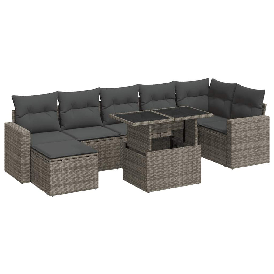 8-delige Loungeset met kussens poly rattan grijs