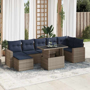 Loungeset 7-delig poly rattan acacia grijs