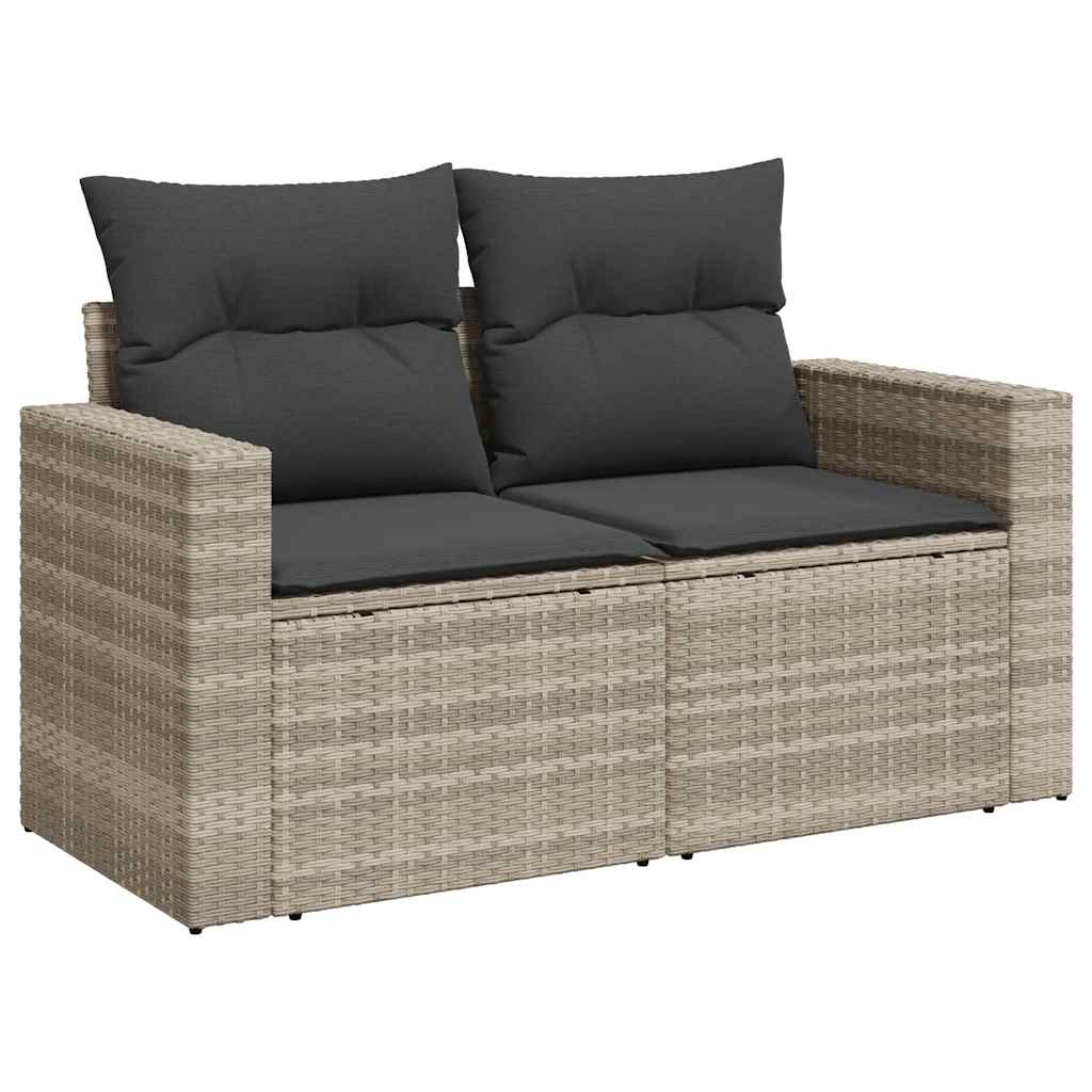 8-delige Loungeset met kussens poly rattan lichtgrijs
