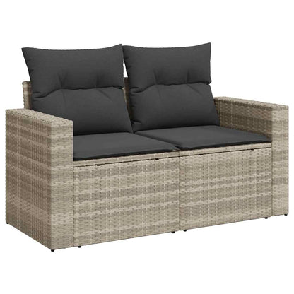 8-delige Loungeset met kussens poly rattan lichtgrijs