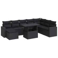 9-delige Loungeset met kussens poly rattan zwart