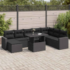 9-delige Loungeset met kussens poly rattan zwart