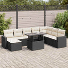 9-delige Loungeset met kussens poly rattan zwart