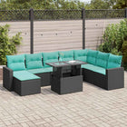 9-piece Lounge Set with Cushions Poly Rattan Acacia Black