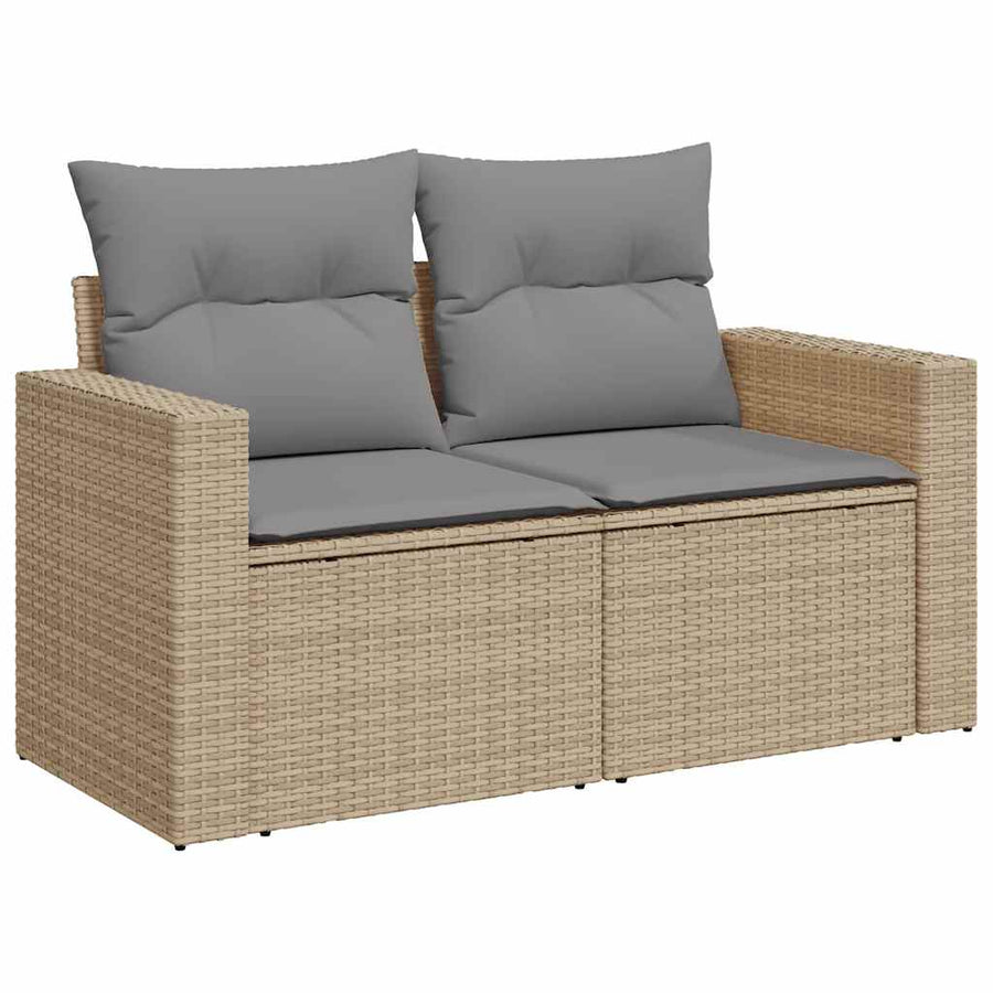9-delige Loungeset met kussens poly rattan beige