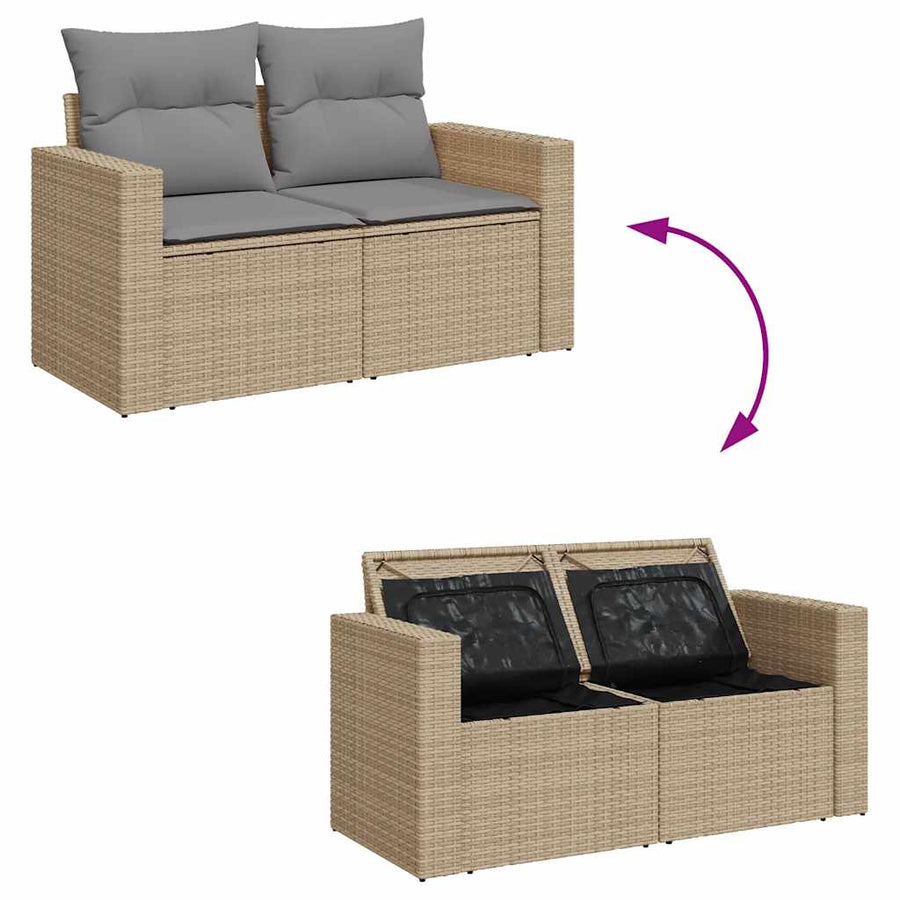 9-delige Loungeset met kussens poly rattan beige