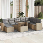 9-delige Loungeset met kussens poly rattan beige