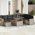 9-delige Loungeset met kussens poly rattan lichtgrijs