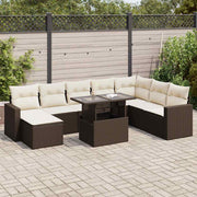 Loungeset poly rattan 9-delig bruin