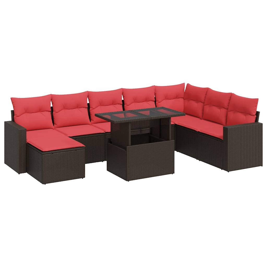 9-delige Loungeset met kussens poly rattan acacia bruin