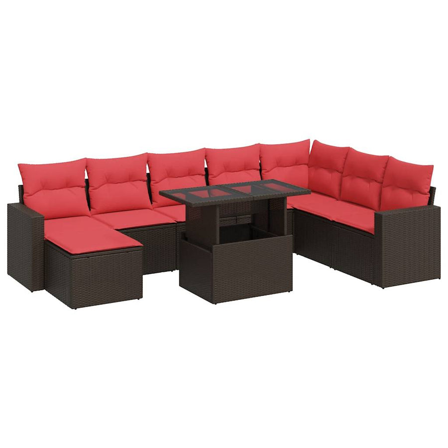 9-delige Loungeset met kussens poly rattan acacia bruin
