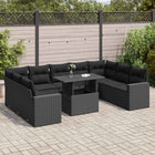 10-delige Loungeset met kussens poly rattan zwart