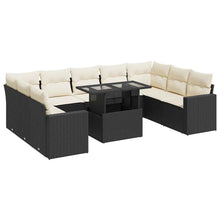 10-delige Loungeset met kussens poly rattan zwart