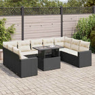 10-delige Loungeset met kussens poly rattan zwart