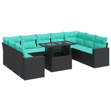 10-delige Loungeset met kussens poly rattan acacia zwart