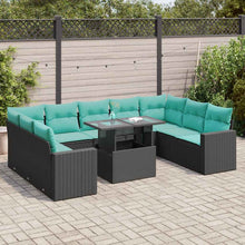 10-delige Loungeset met kussens poly rattan acacia zwart
