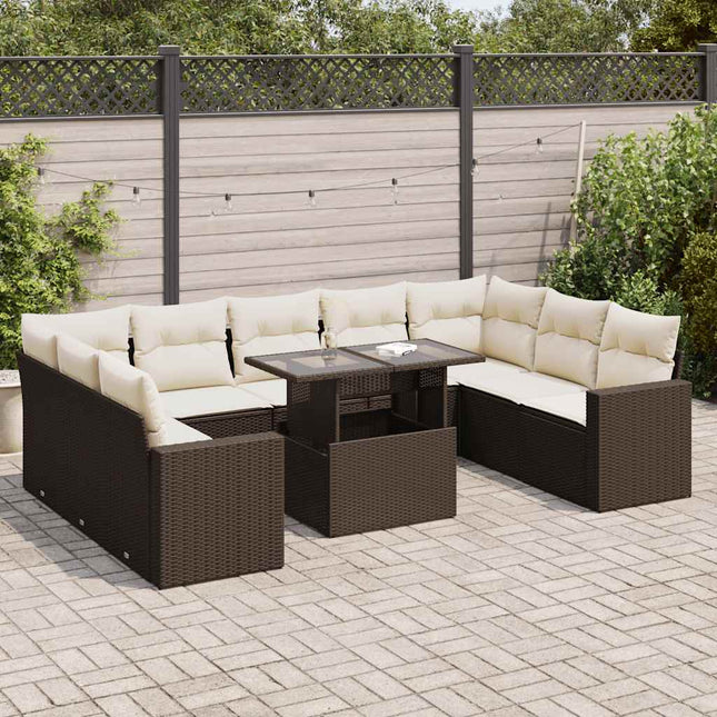 10-delige Loungeset met kussens poly rattan bruin