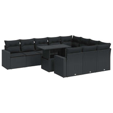 11-delige Loungeset met kussens poly rattan zwart