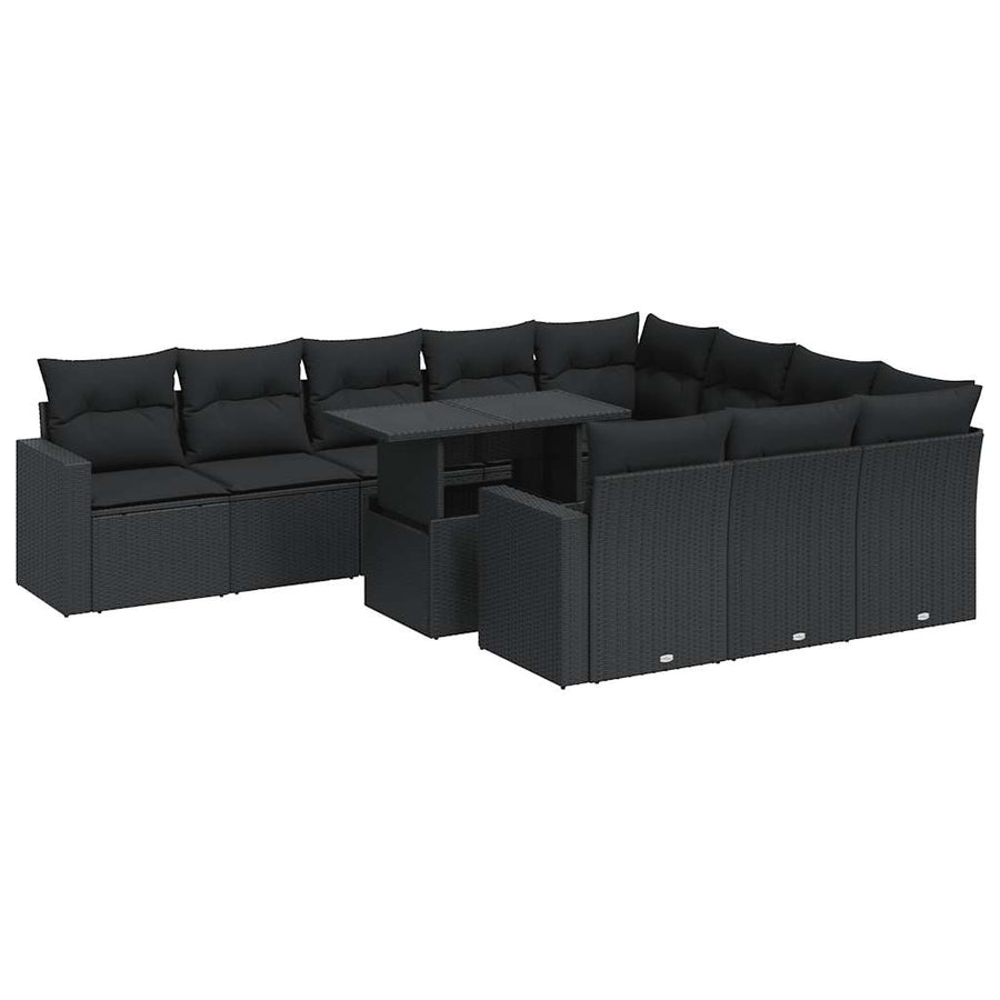 11-delige Loungeset met kussens poly rattan zwart