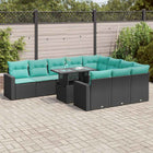 11-piece Loungeset with cushions poly rattan acacia black