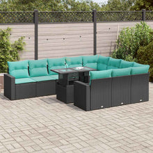 11-delige Loungeset met kussens poly rattan acacia zwart