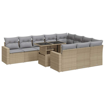 11-delige Tuinset met kussens poly rattan beige