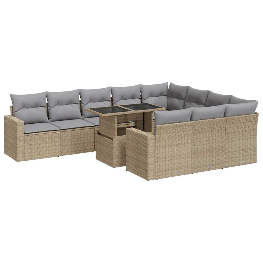 11-delige Tuinset met kussens poly rattan beige