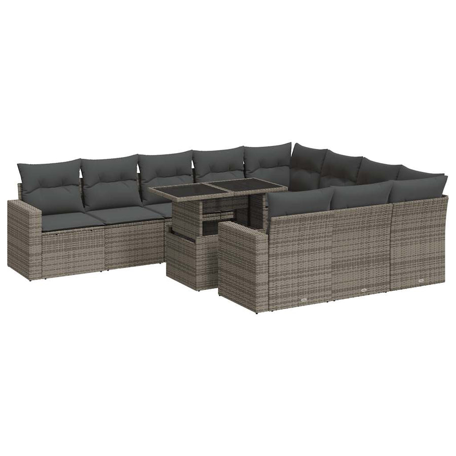 11-delige Loungeset met kussens poly rattan grijs