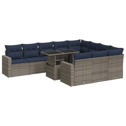 11-delige Loungeset met kussens poly rattan acacia zwart