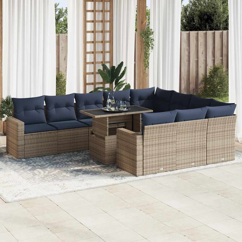 11-delige Loungeset met kussens poly rattan acacia zwart