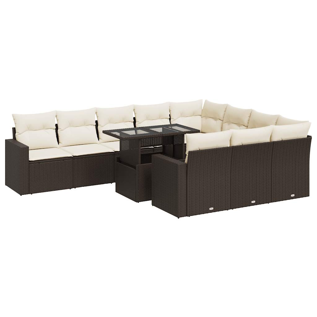 11-delige Loungeset met kussens poly rattan bruin