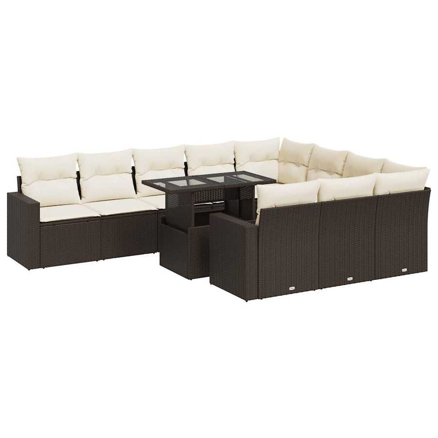 11-delige Loungeset met kussens poly rattan bruin