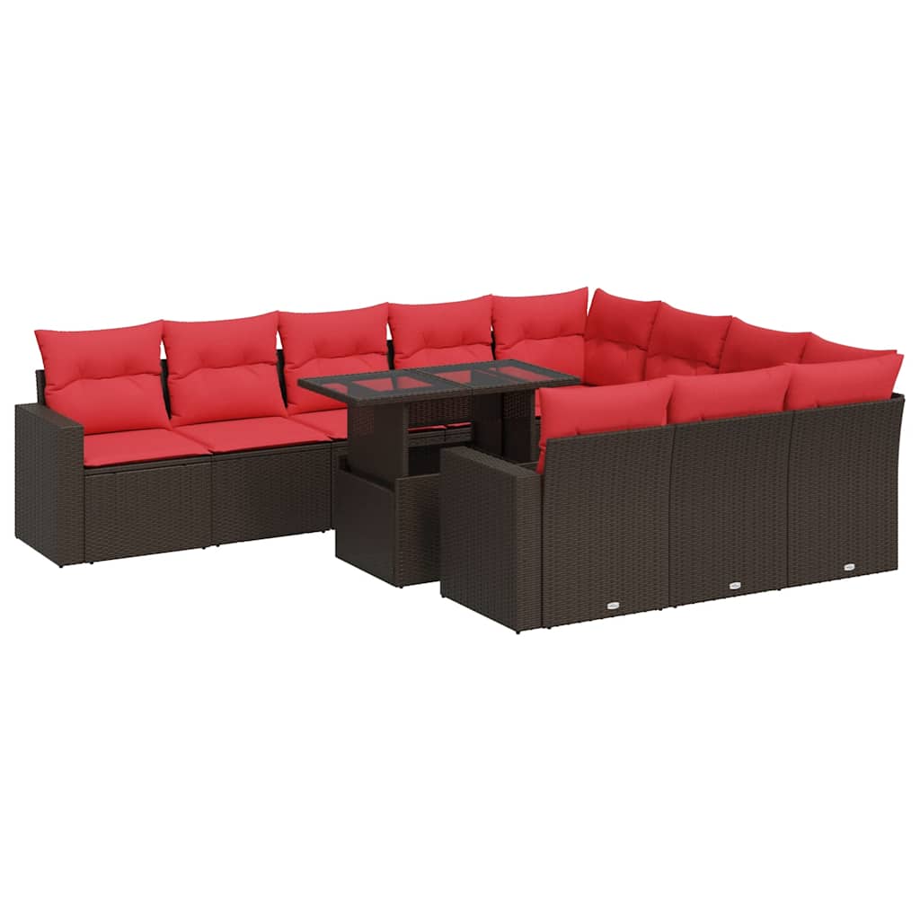 11-delige Loungeset met kussens poly rattan acacia grijs