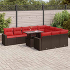 11-piece Lounge Set with Cushions Poly Rattan Acacia Brown