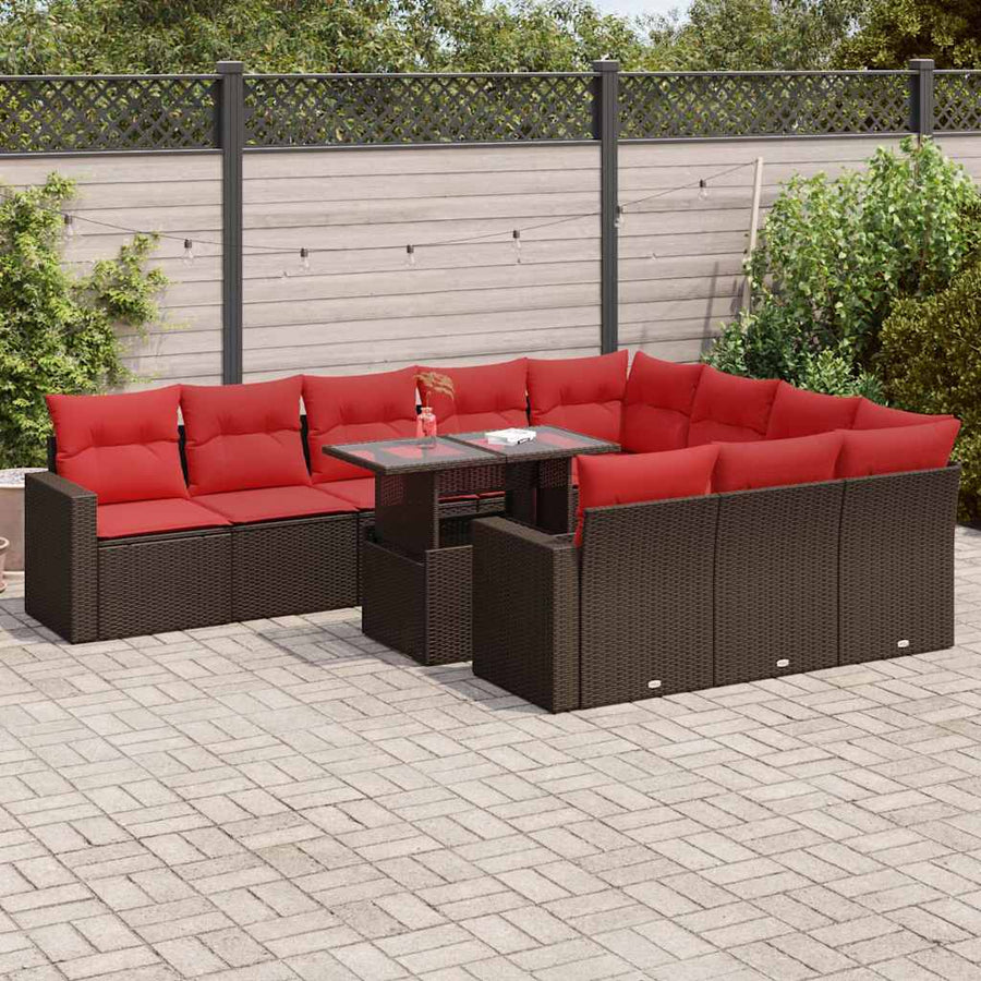 11-delige Loungeset met kussens poly rattan acacia grijs