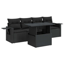 5-delige Loungeset met kussens poly rattan zwart