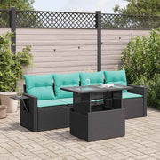 5-piece Lounge Set with Cushions Poly Rattan Acacia Black