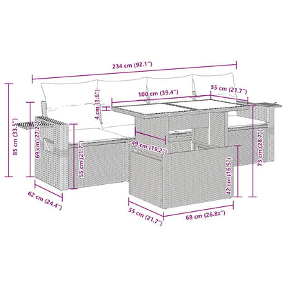 5-delige Loungeset met kussens poly rattan beige