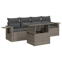 5-delige Loungeset met kussens poly rattan grijs