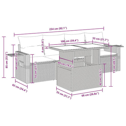 5-delige Loungeset met kussens poly rattan grijs