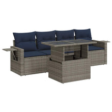 5-delige Loungeset met kussens poly rattan acacia zwart