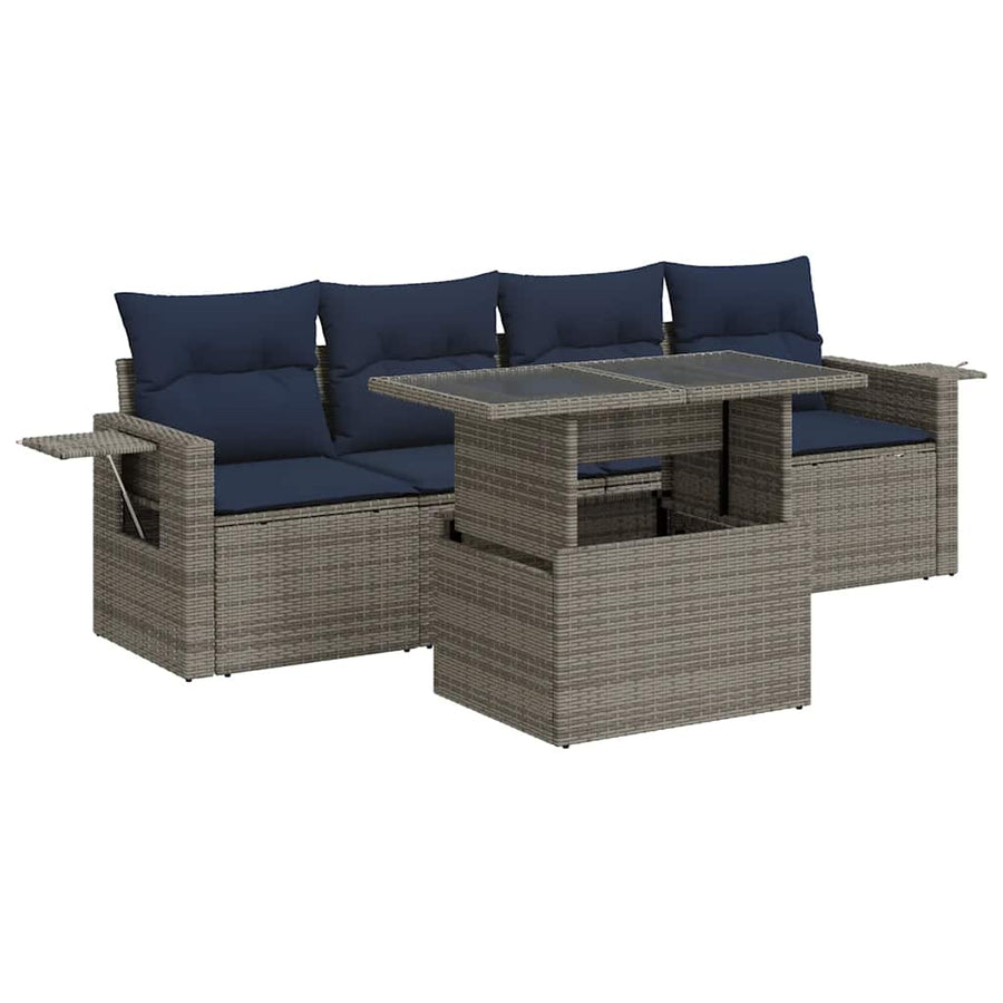 5-delige Loungeset met kussens poly rattan acacia zwart