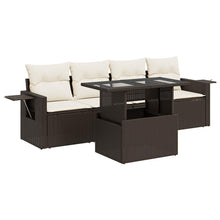 5-delige Loungeset met kussens poly rattan bruin