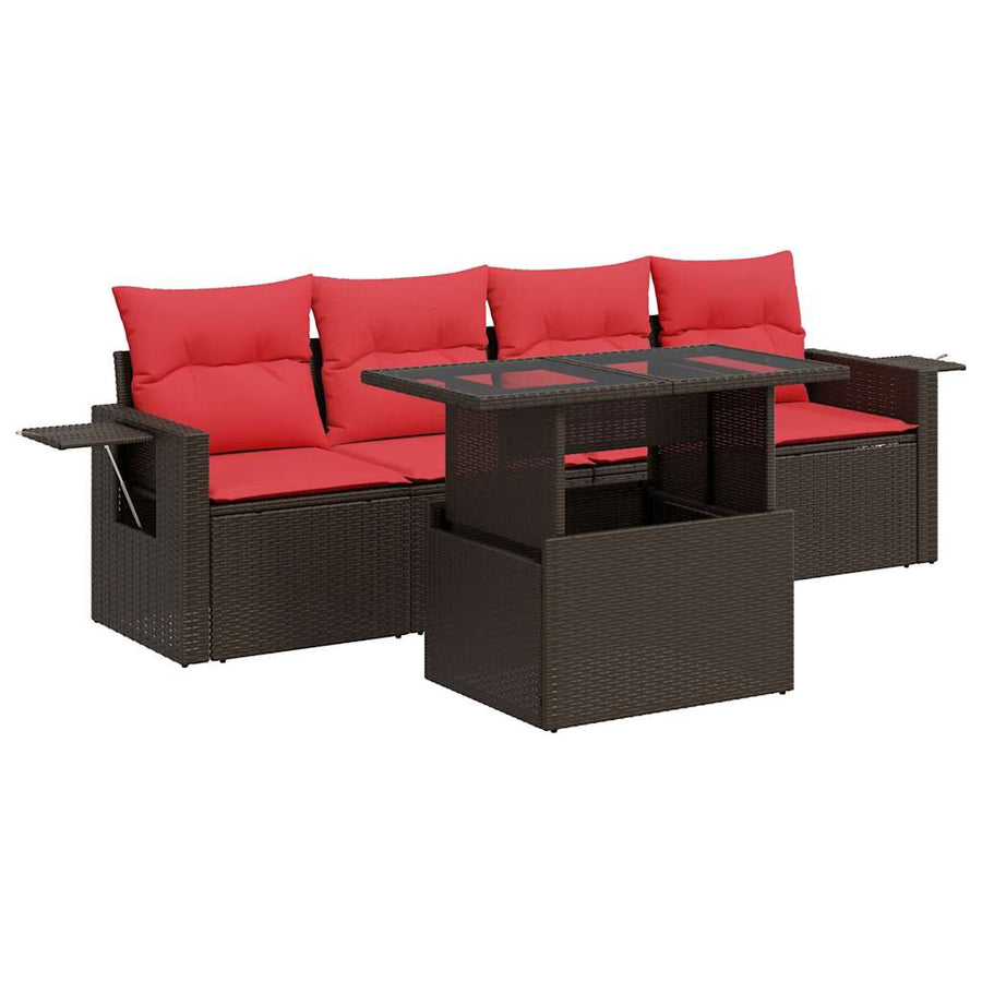 5-delige Loungeset met kussens poly rattan acacia grijs