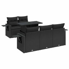 6-delige Loungeset met kussens poly rattan zwart