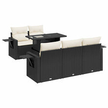 6-delige Loungeset met kussens poly rattan zwart