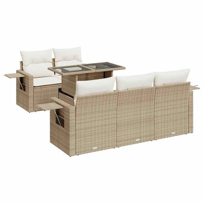 6-delige Loungeset met kussens poly rattan beige